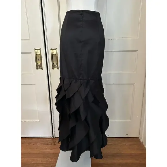 Tadashi Shoji Collection Flutter Taffeta Maxi Skirt Womens Size 8 Black Formal - Picture 2 of 8